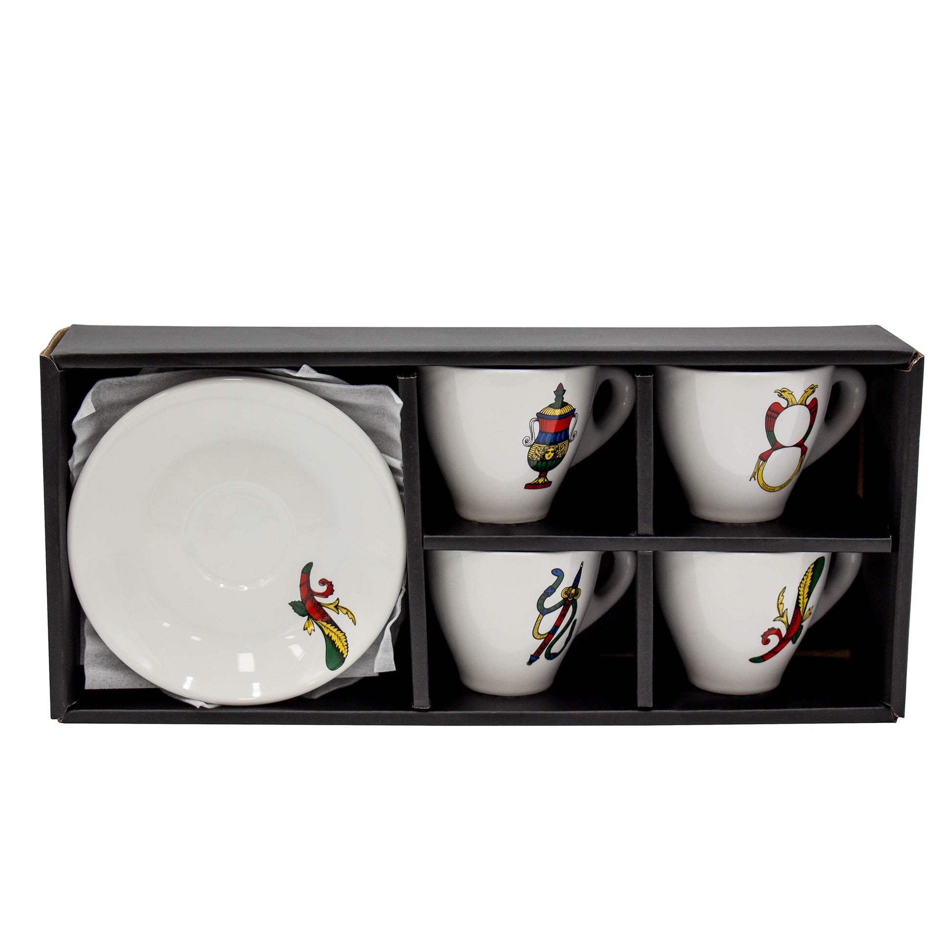 Set of four Italian Made Briscola espresso cups and saucer gift set