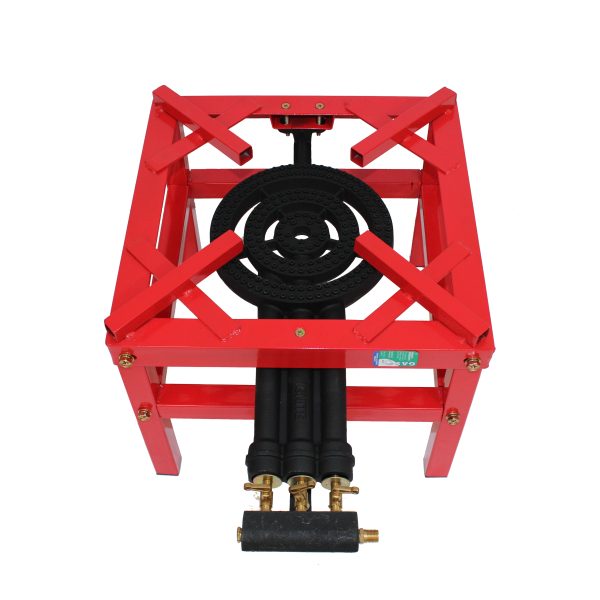 Gas Burner 3 Ring RED - Heavy duty stand - high pressure hose incl