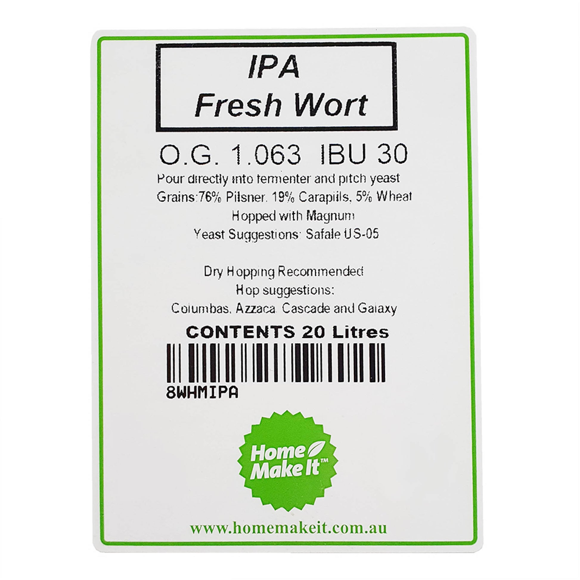 Indian Pale Ale fresh wort kit information and instructions
