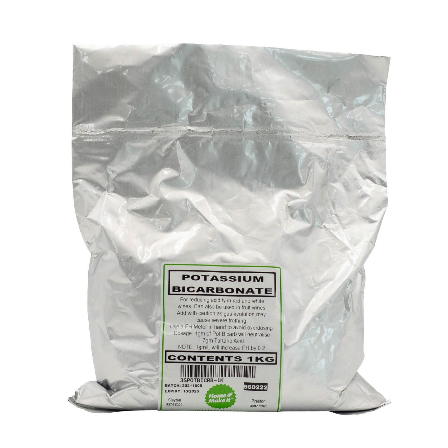 1 kg bag of Potassium Bicarbonate.