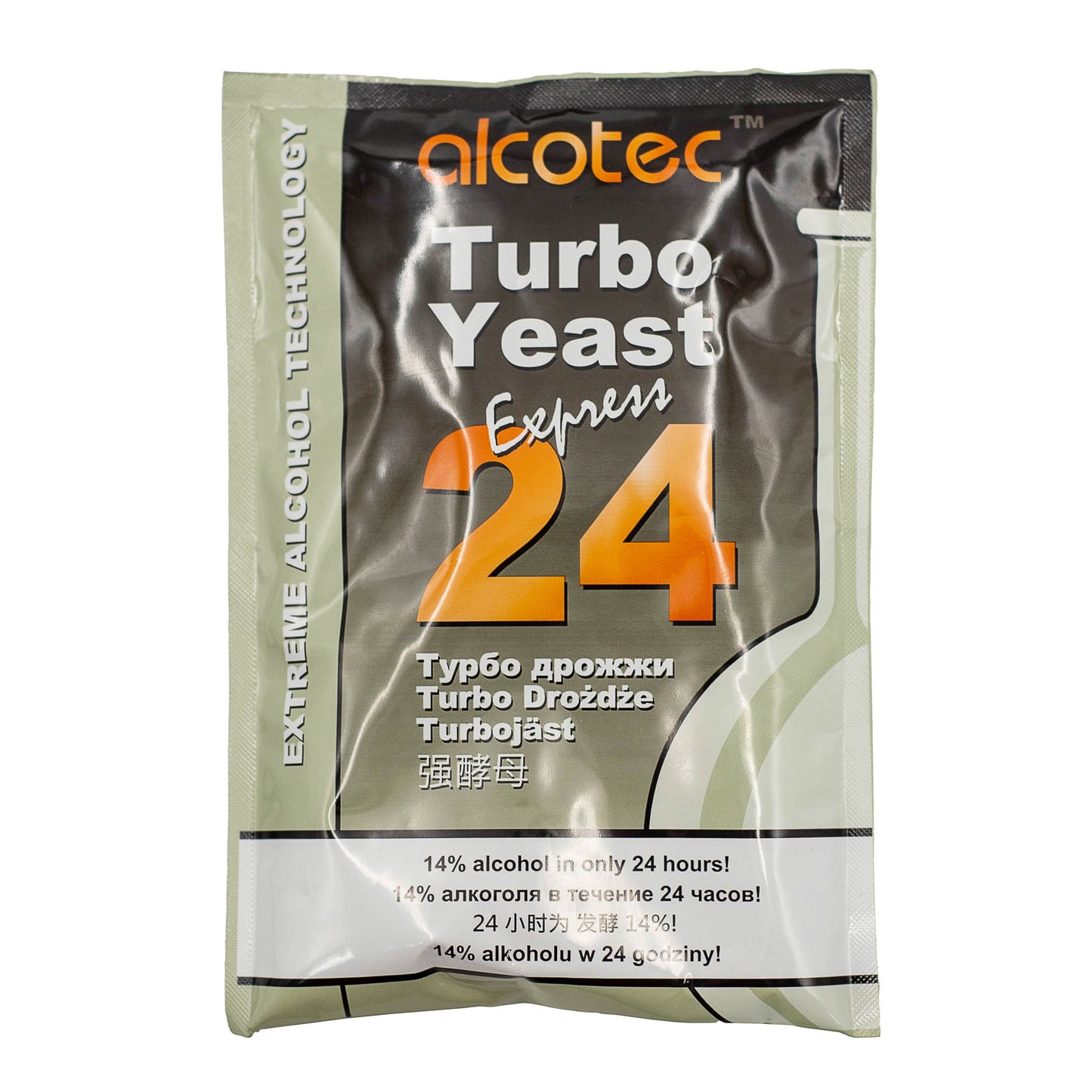 Alcotec 24 turbo yeast will go from zero to 14% alcohol by volume in around 24 hours