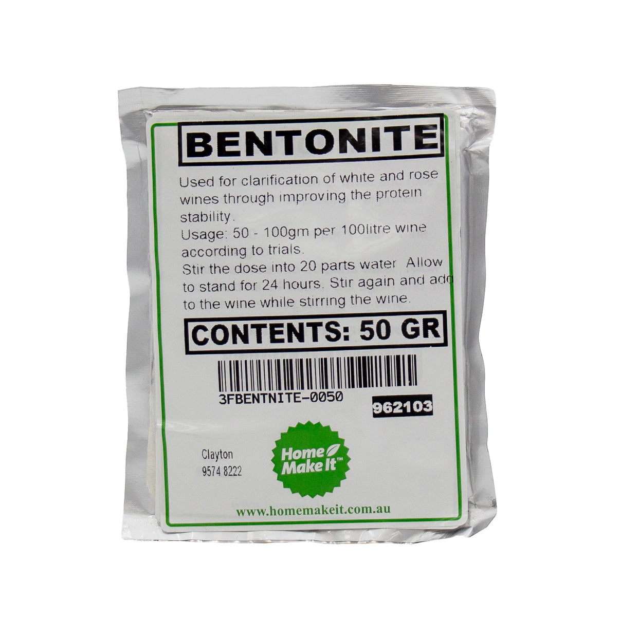 Bentonite 50gm White Wine Clarifier Home Make It