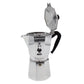 Italian made bialetti moka express 12 cup espresso coffee maker with lid open