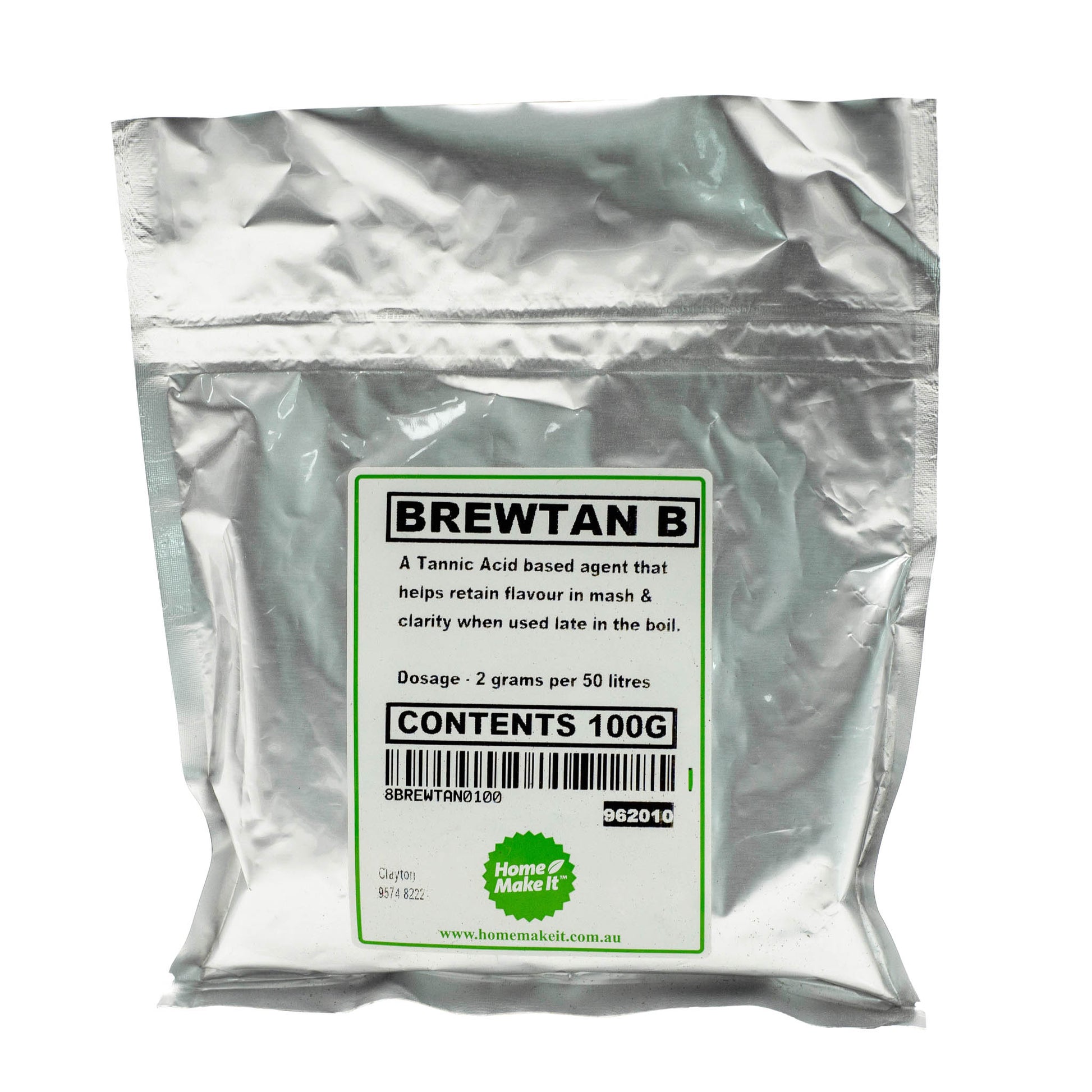 100g packet of Brewtan B. a Tannic acid based agent that helps retain flavour and clarity.