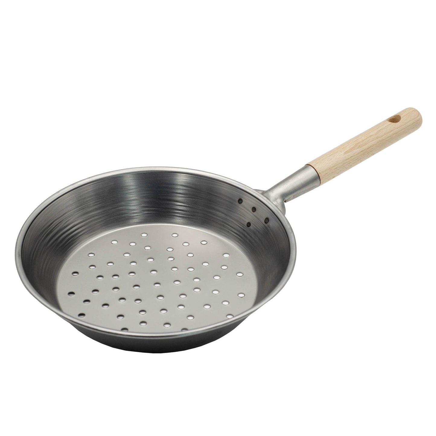 Chestnut roasting pan, 27cm with perforated metal base and wooden handle