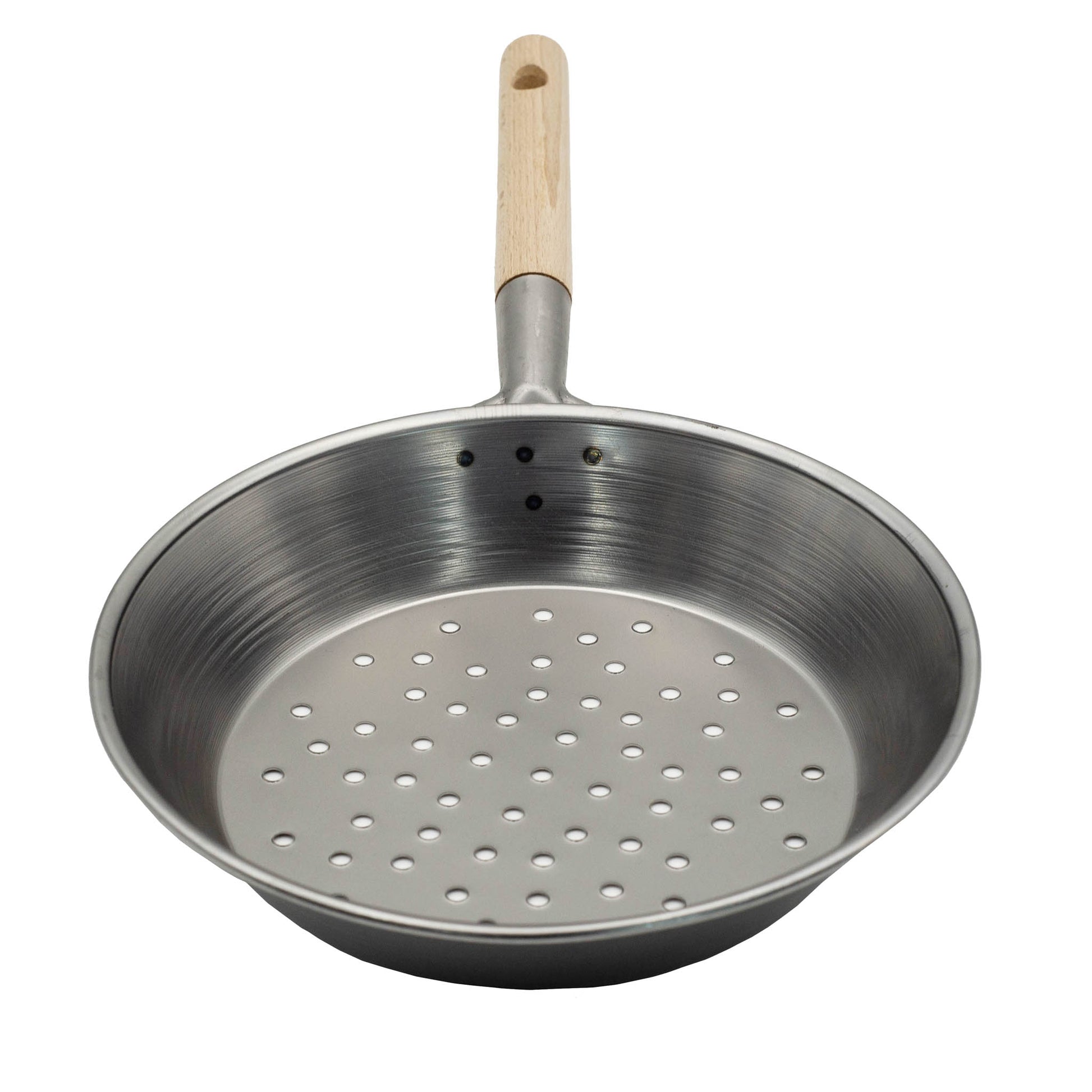 Chestnut roasting pan, 30cm with perforated metal base and wooden handle