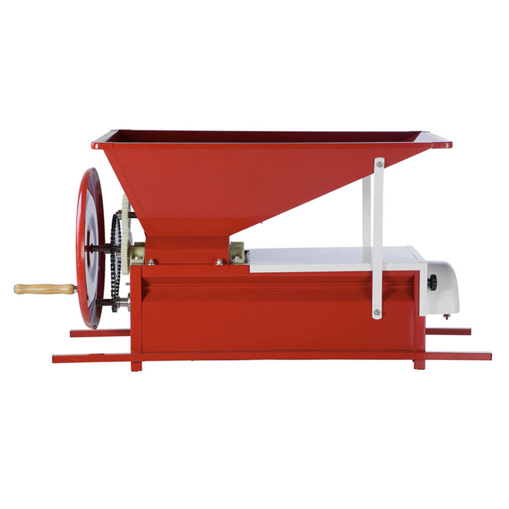 manual grape crusher and destemmer used in the wine making process. Italian made aluminium with red glaze. 