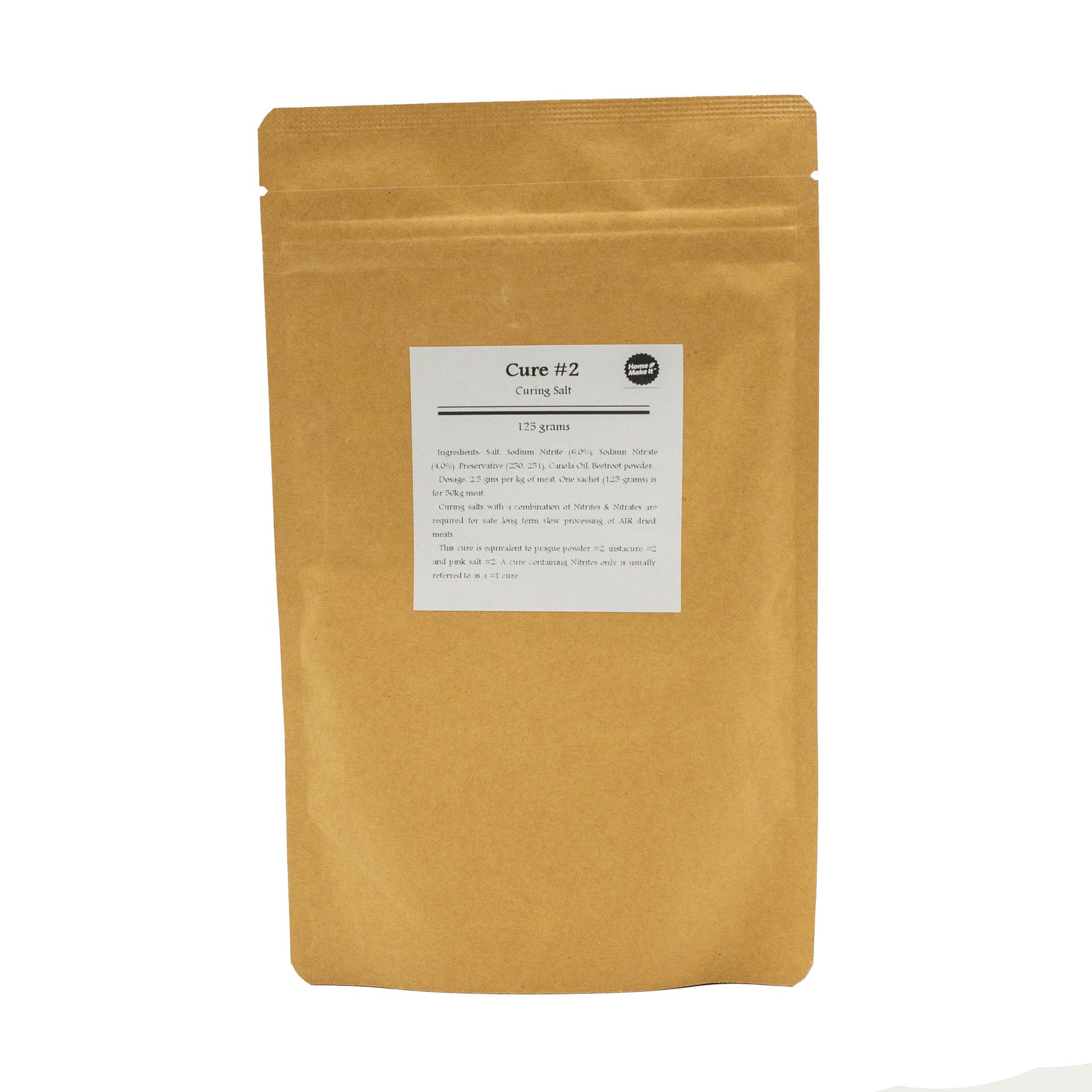 250 gram bag of Cure #2 curing salt with a combination of nitrites and nitrates are required for safe long term slow processing of air dried meats