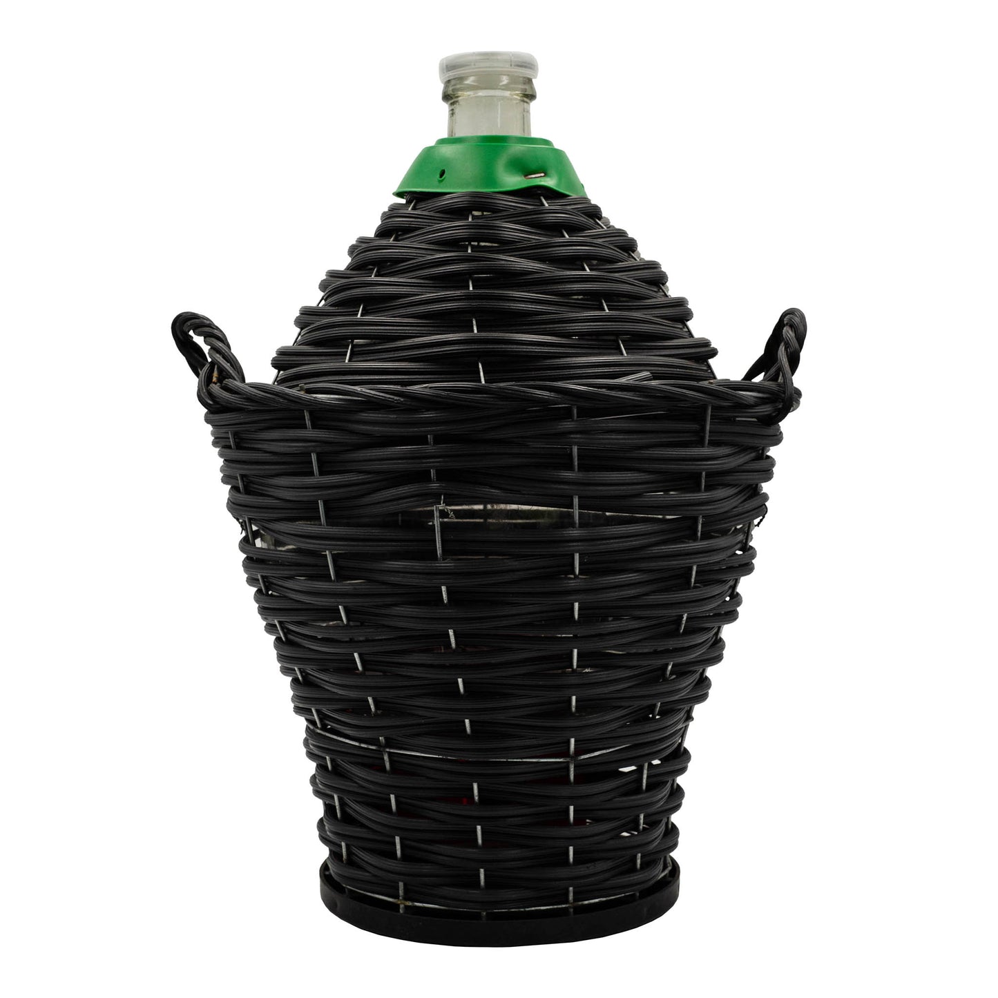 34 litre narrow neck demijohn with heavy weave basket for fermenting and storing wine. 