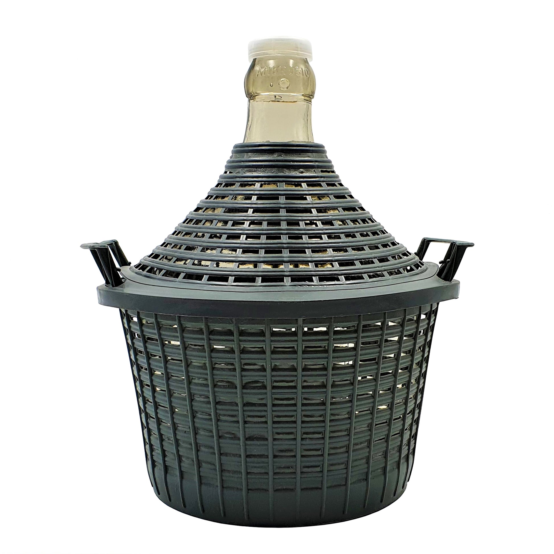 Italian made glass narrow neck demijohn with removable PVC basket. Used for fermenting and storing wine, cider, beer, oil, and food ferments. 