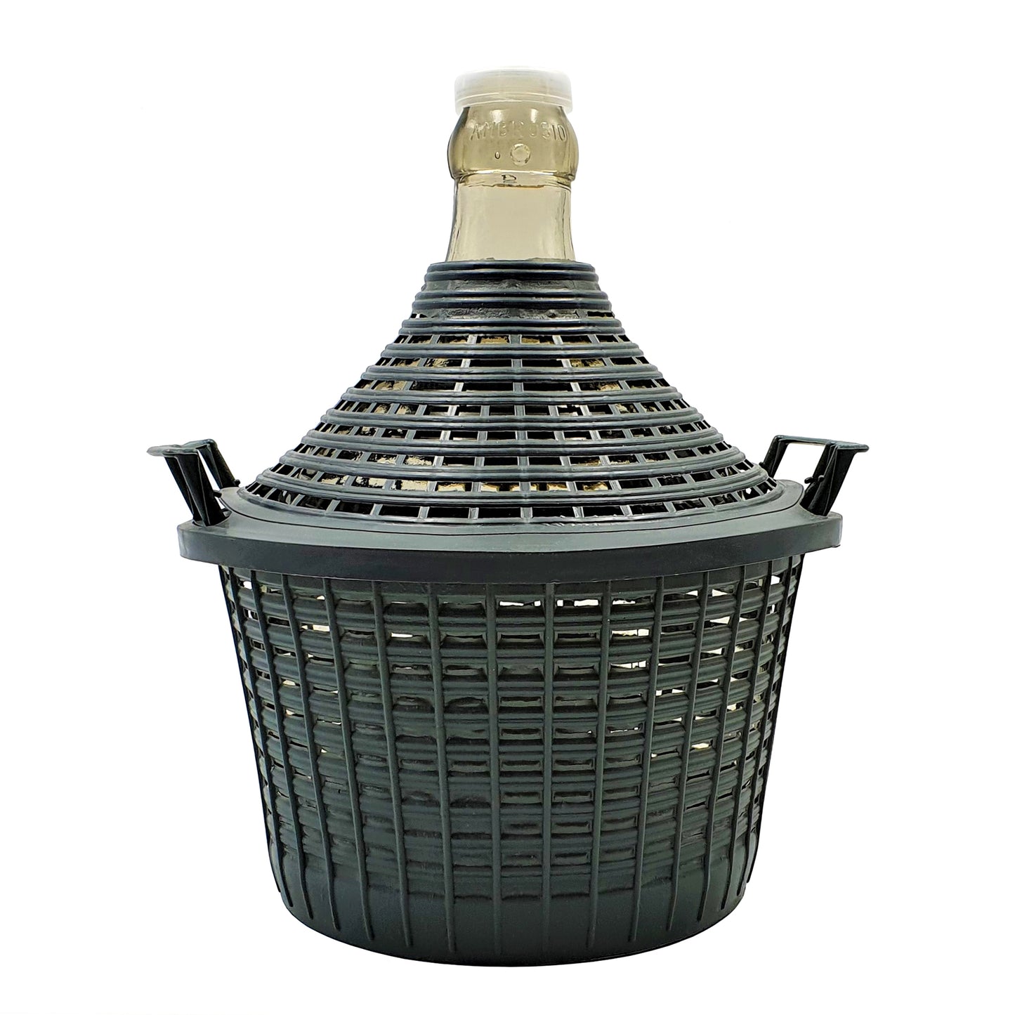 5 litre narrow neck demijohn with PVC basket and lid used for wine making