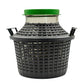 Italian made 20 litre wide neck glass demijohn with PVC basket and lid.