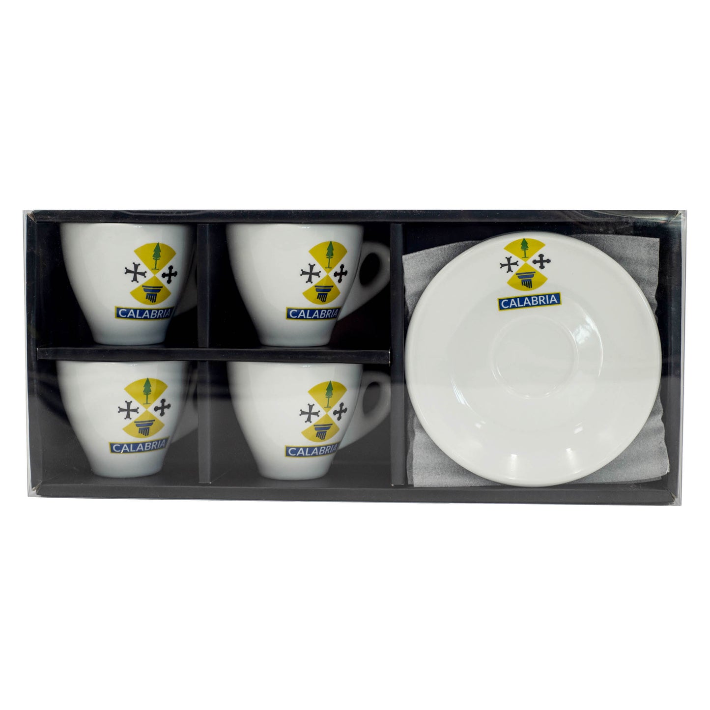 Set of four Calabrese espresso cups and saucers. Limited edition, Italian Made. 