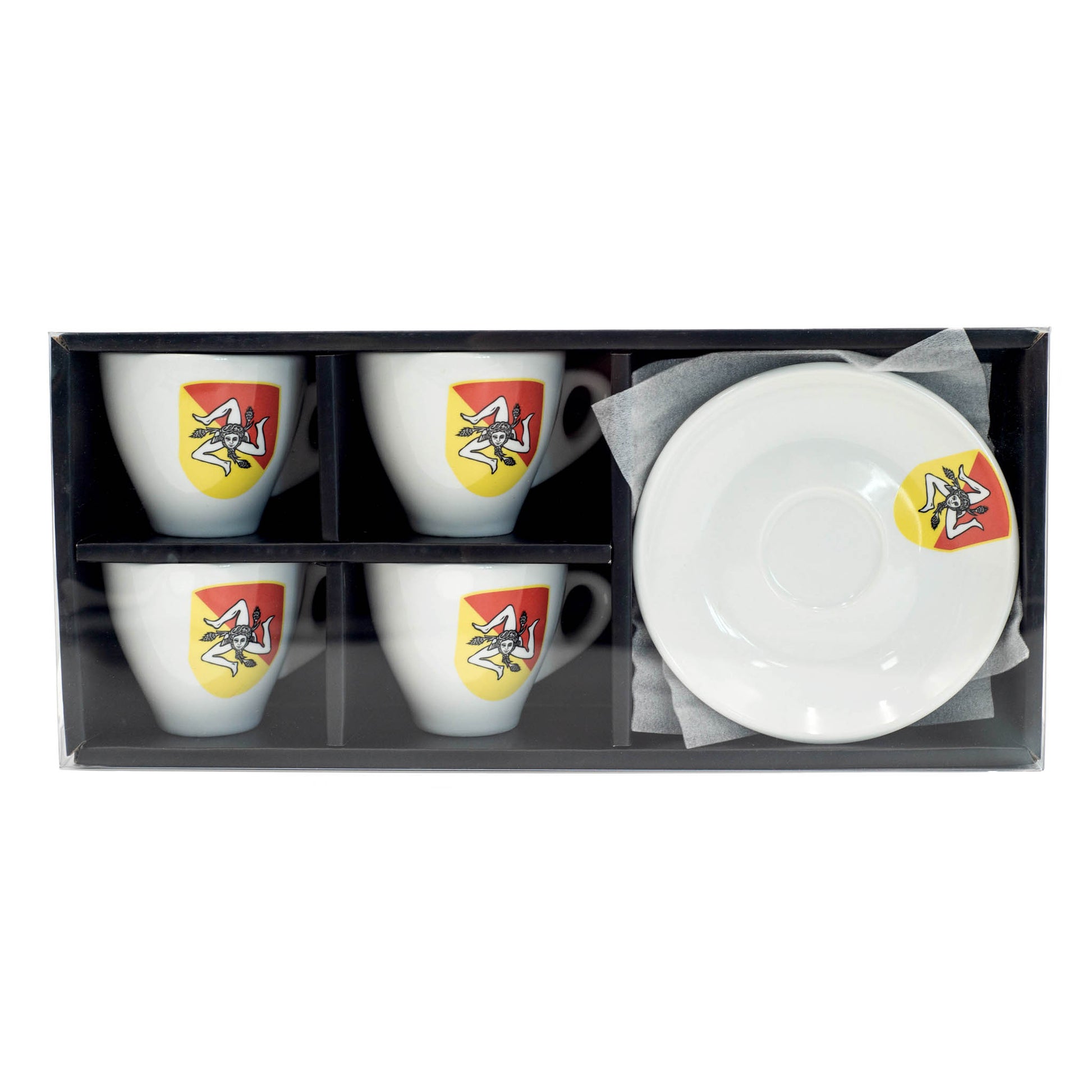 Set of four Siciliane espresso cups and saucers. Limited edition, Italian Made.