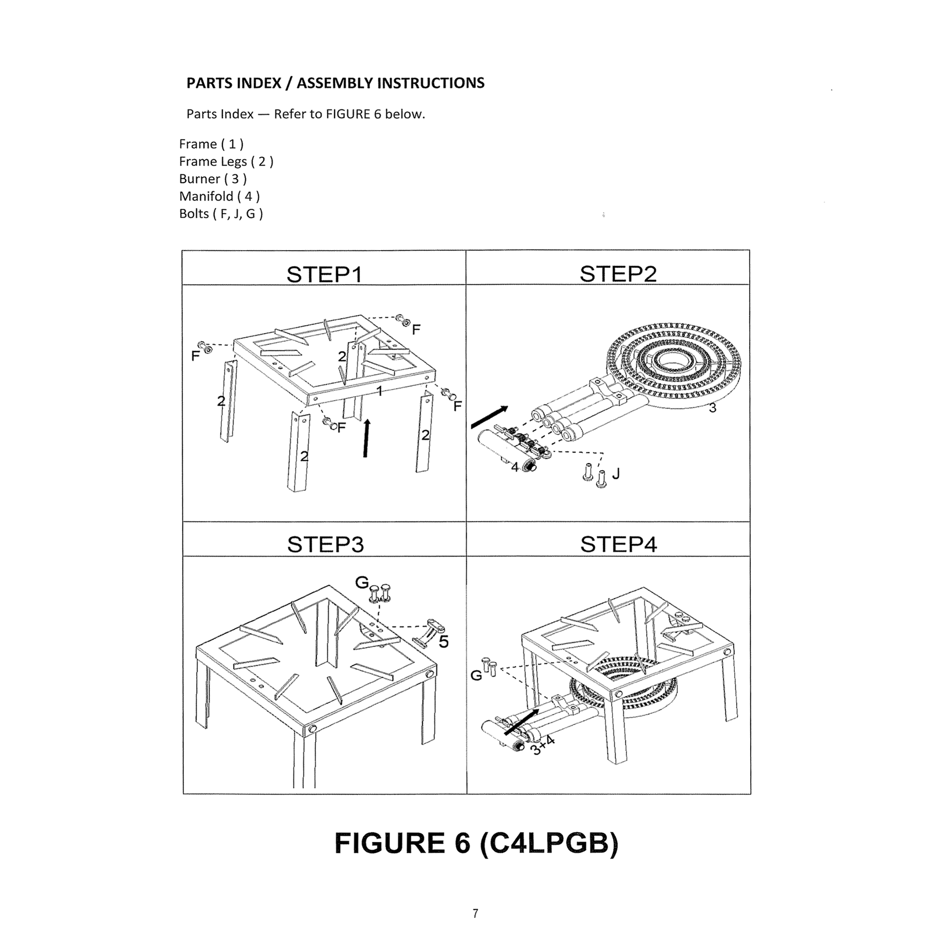 Assembly instructions for the gas burner and frame