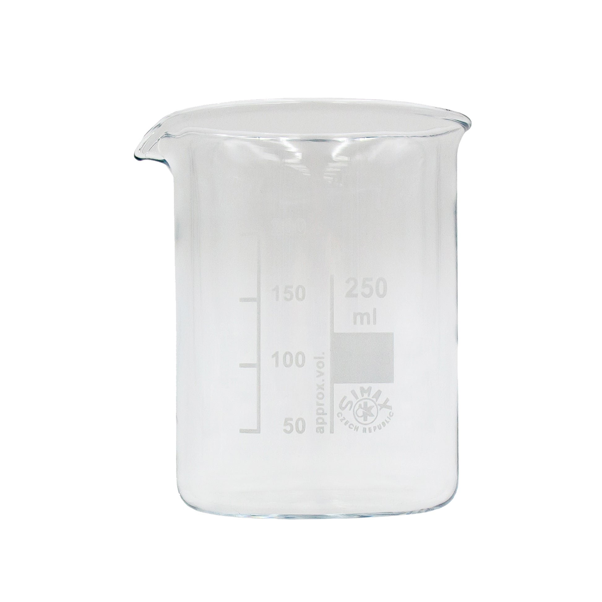 250ml glass beaker. 50ml increase