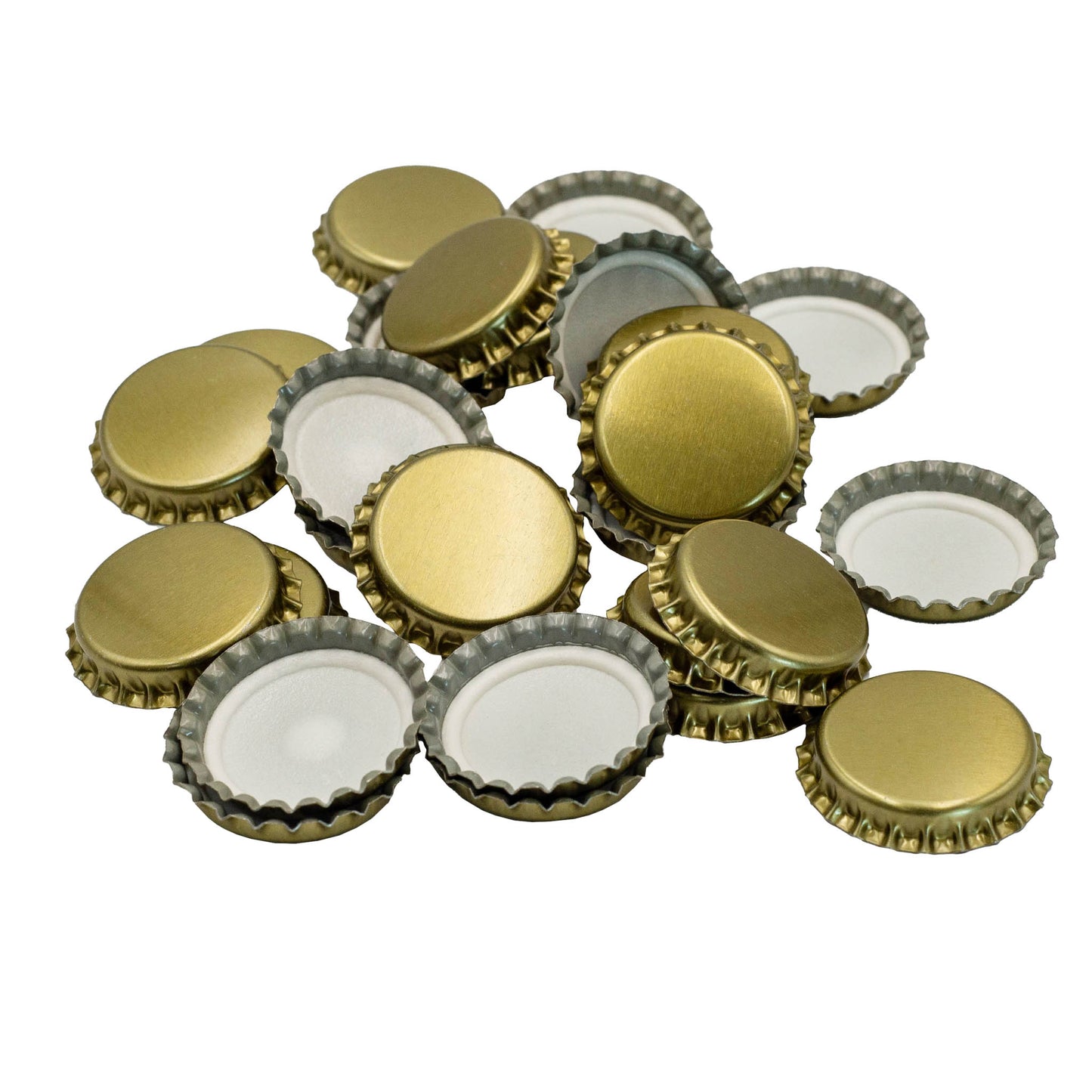 bag of 100 gold crown seal caps for beer bottles