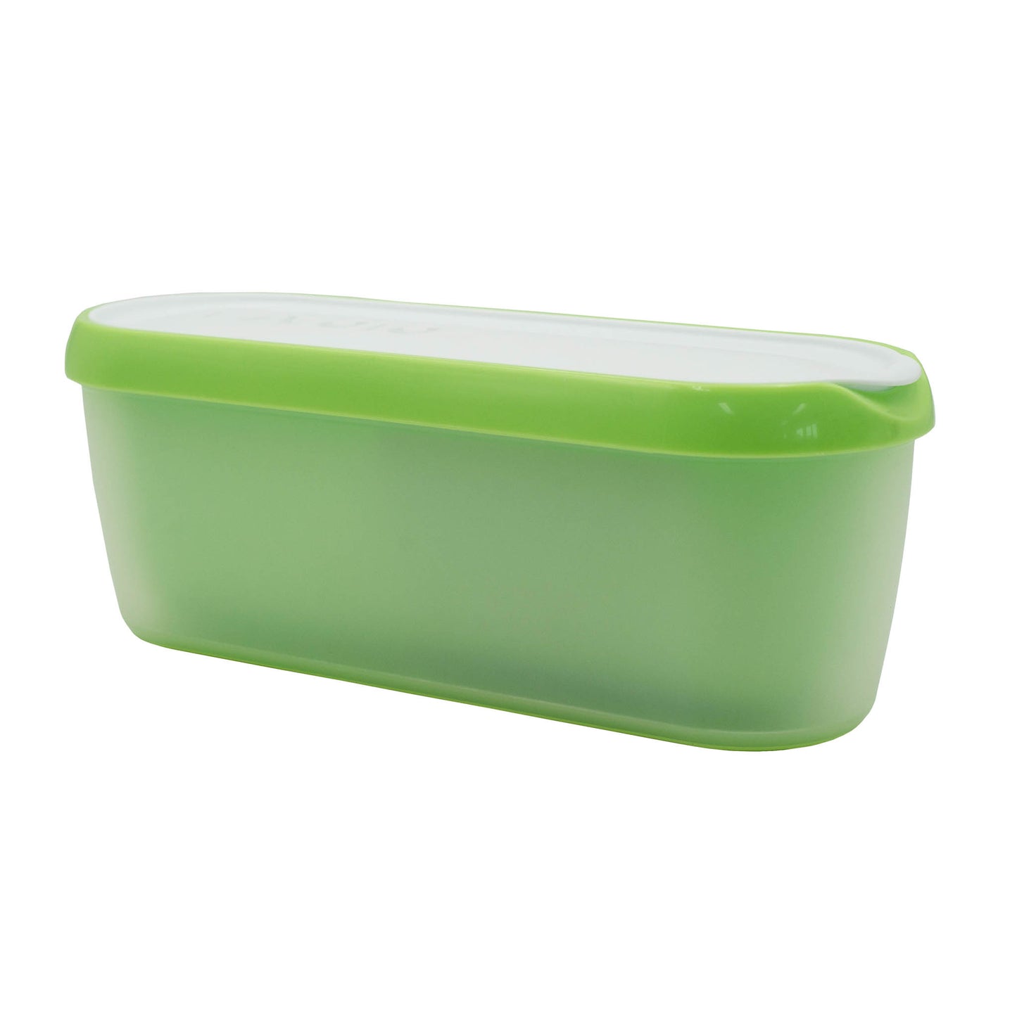 Green food grade plastic ice cream tub for storing up to 1.4 litres of ice cream, sorbet or gelato. 