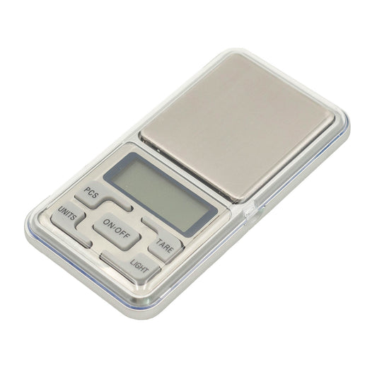 Our mini digital scales come with a stainless tray, 5 digit LCD display, tare function, auto shutoff, and a weighing capacity of 200g maximum.