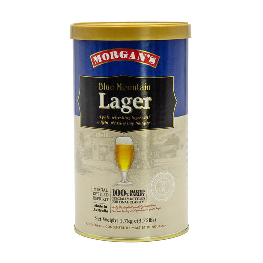 Morgans Premium Blue Mountain Lager brew tin makes a pale refreshing lager with a light pleasing hop bouquet.