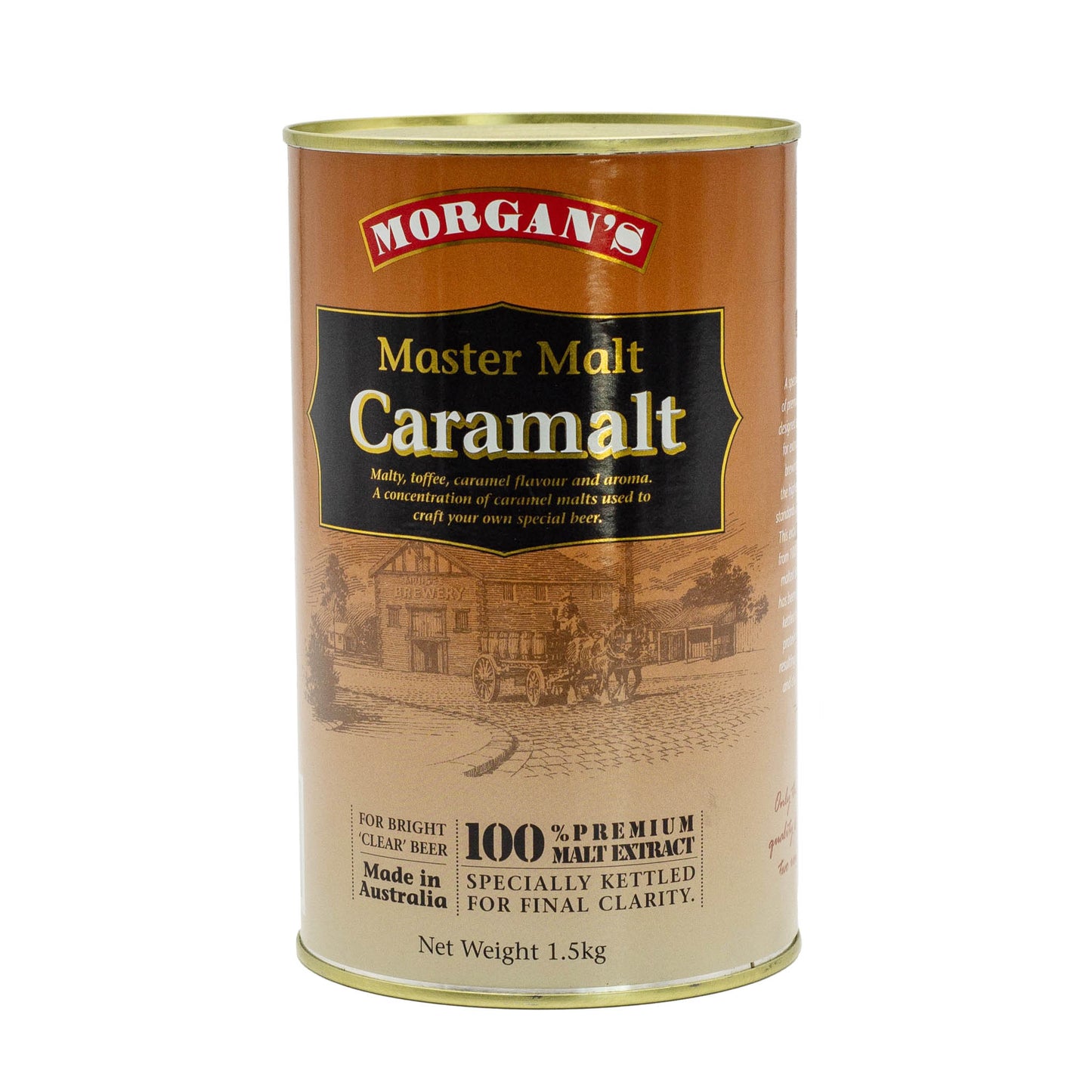 Morgans Master Malts Caramalt brew tin great for a Malty, Toffee, Caramel flavour and aroma
