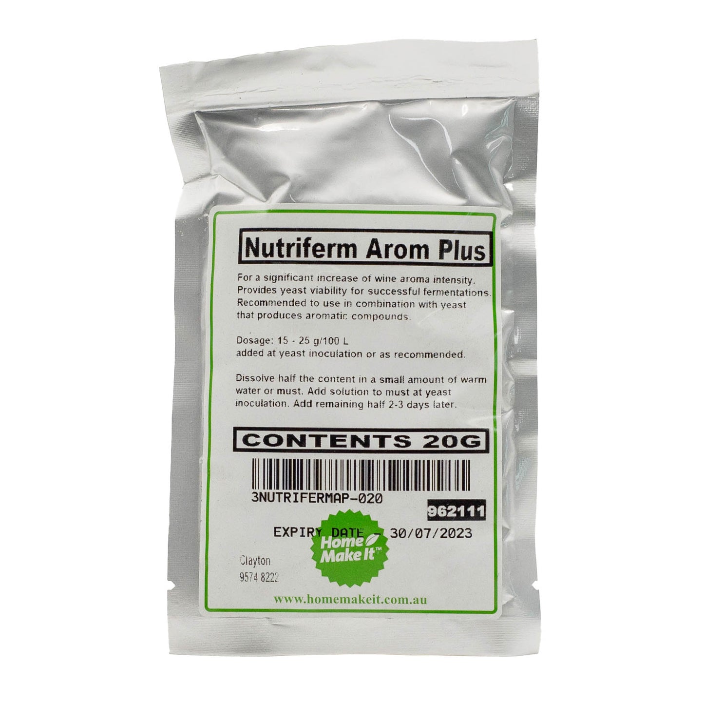 20g packet of nutriferm arom plus for increasing wine aroma intensity and yeast viability.