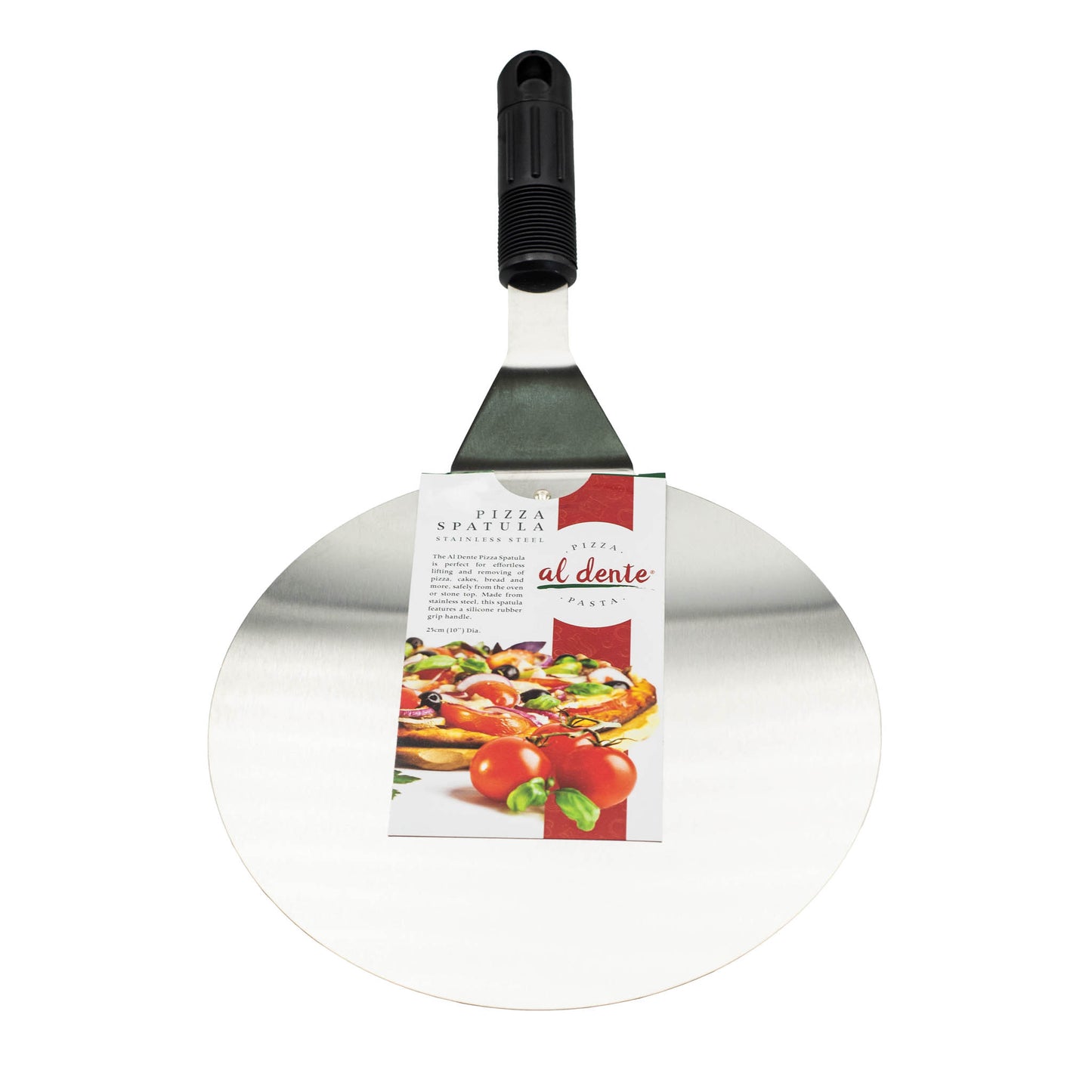 23cm diameter stainless steel pizza spatula or lifter. 