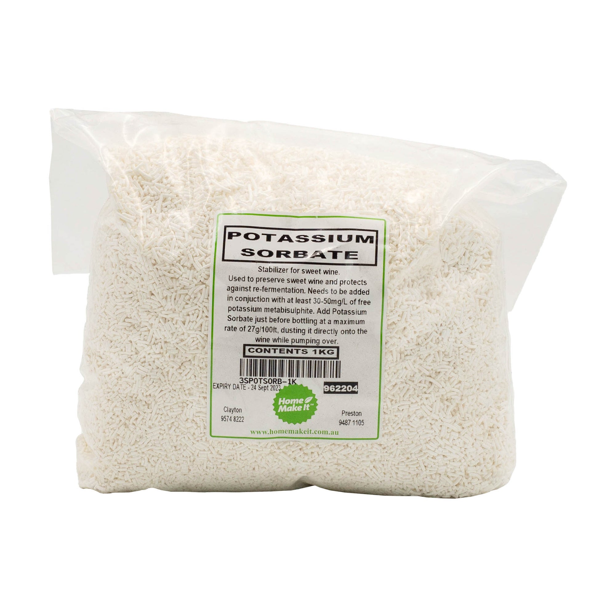 1kg bag of potassium sorbate a stabilizer and preserver for sweet wines. 