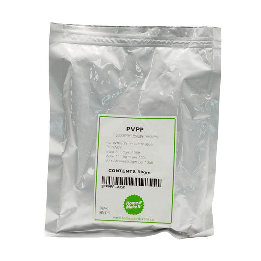50g packet of PVPP, used for white wine clarification. 