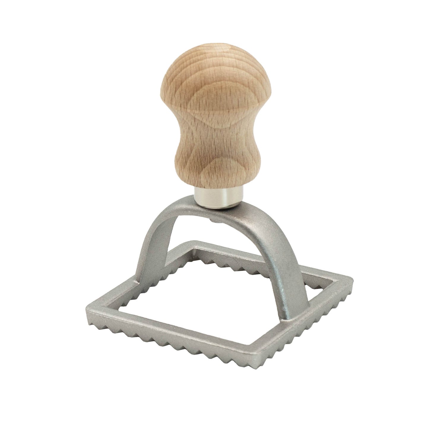Italian made square ravioli cutter with wooden handle. 