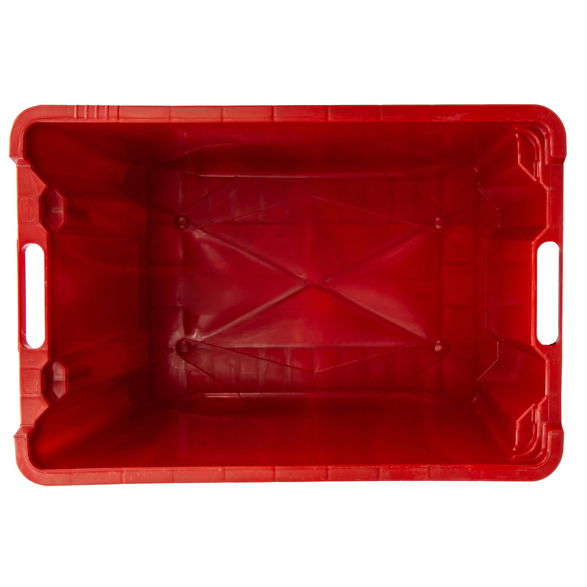 40 litre red solid food grade plastic crate. Used in salami, sausage and passata making