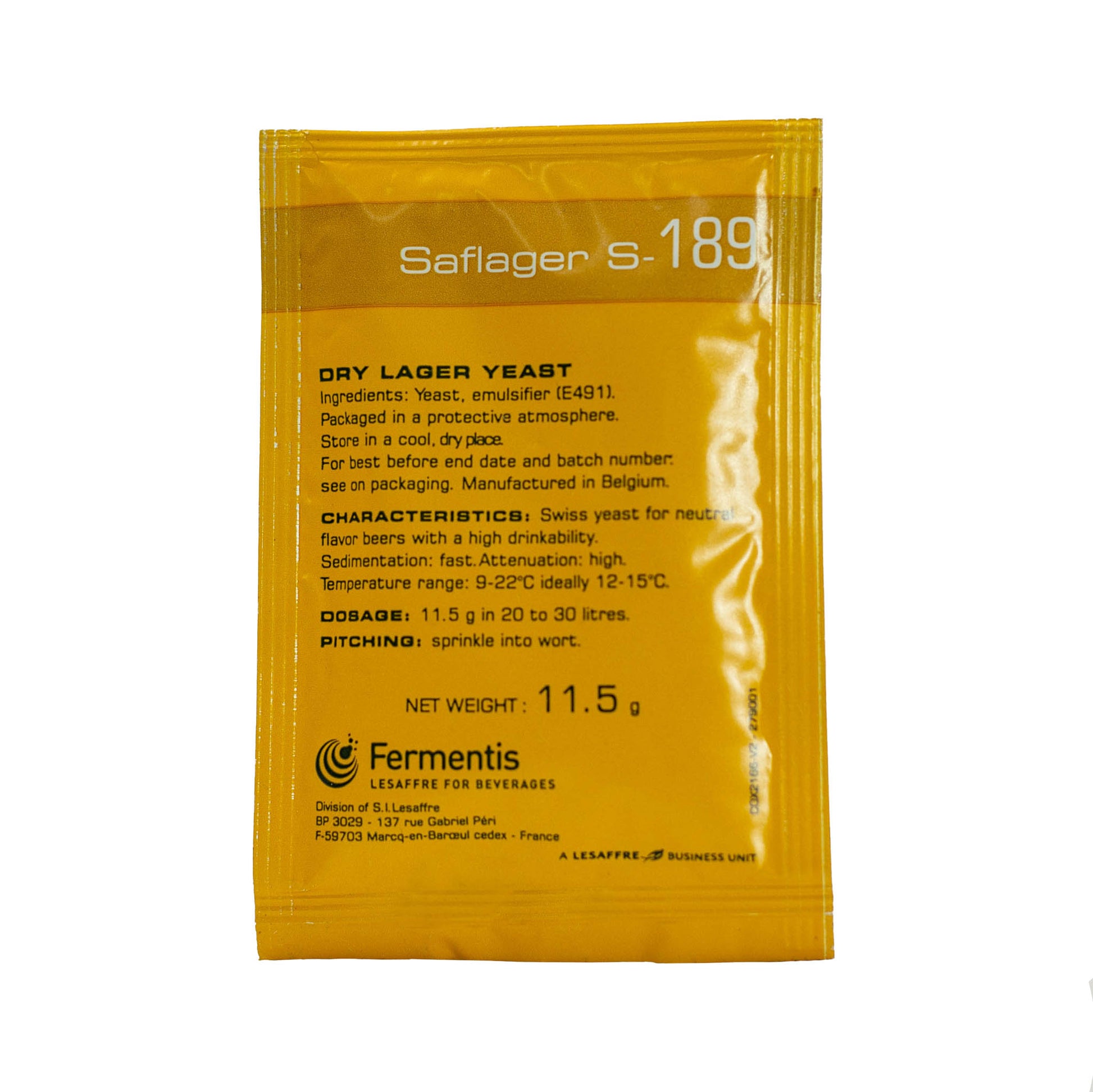 Saflager S 189 dry lager brewing yeast. This lager strain‰۪s attenuation profile allows to brew fairly neutral flavour beers with a high drinkability.