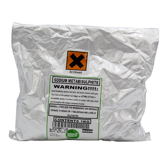 1kg bag of sodium metabisulphite used to sterilise in the wine and beer making process.