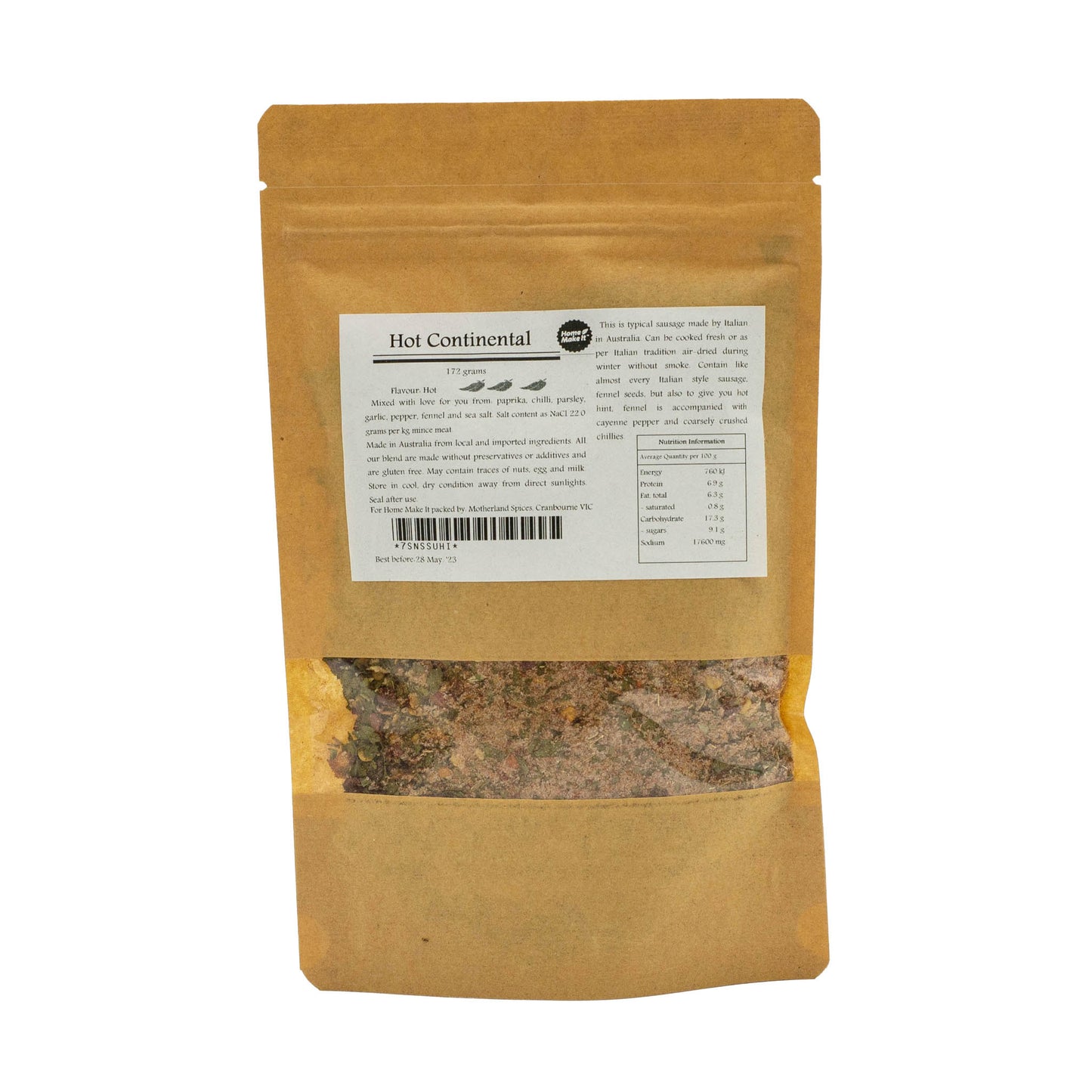 hot continental sausage spice recipe bag for up to 5kg of meat