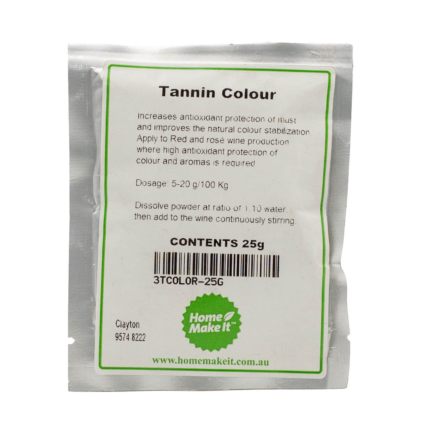 25g packet of tannin colour, Increases antioxidant protection of must and improves the natural colour stabilisation