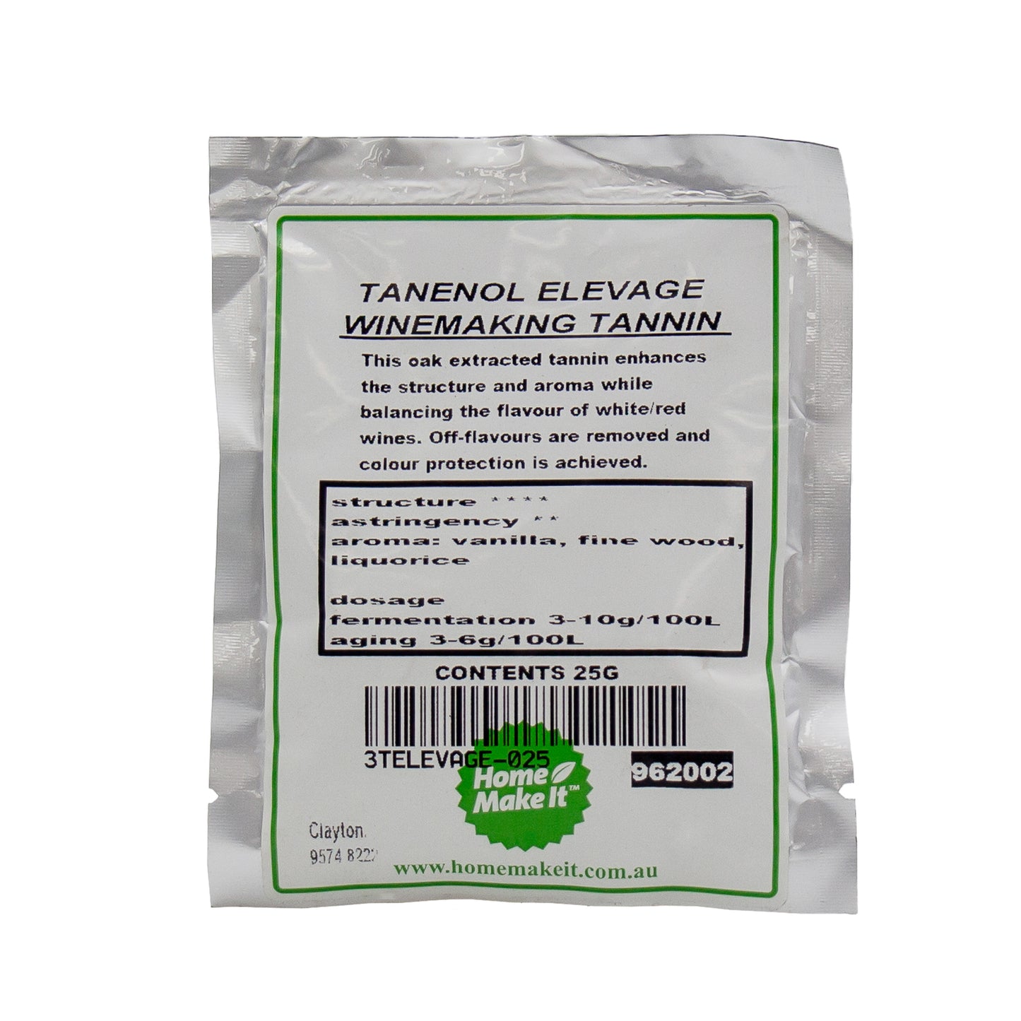 25g packet of tanenol elevage used in the wine making process. 