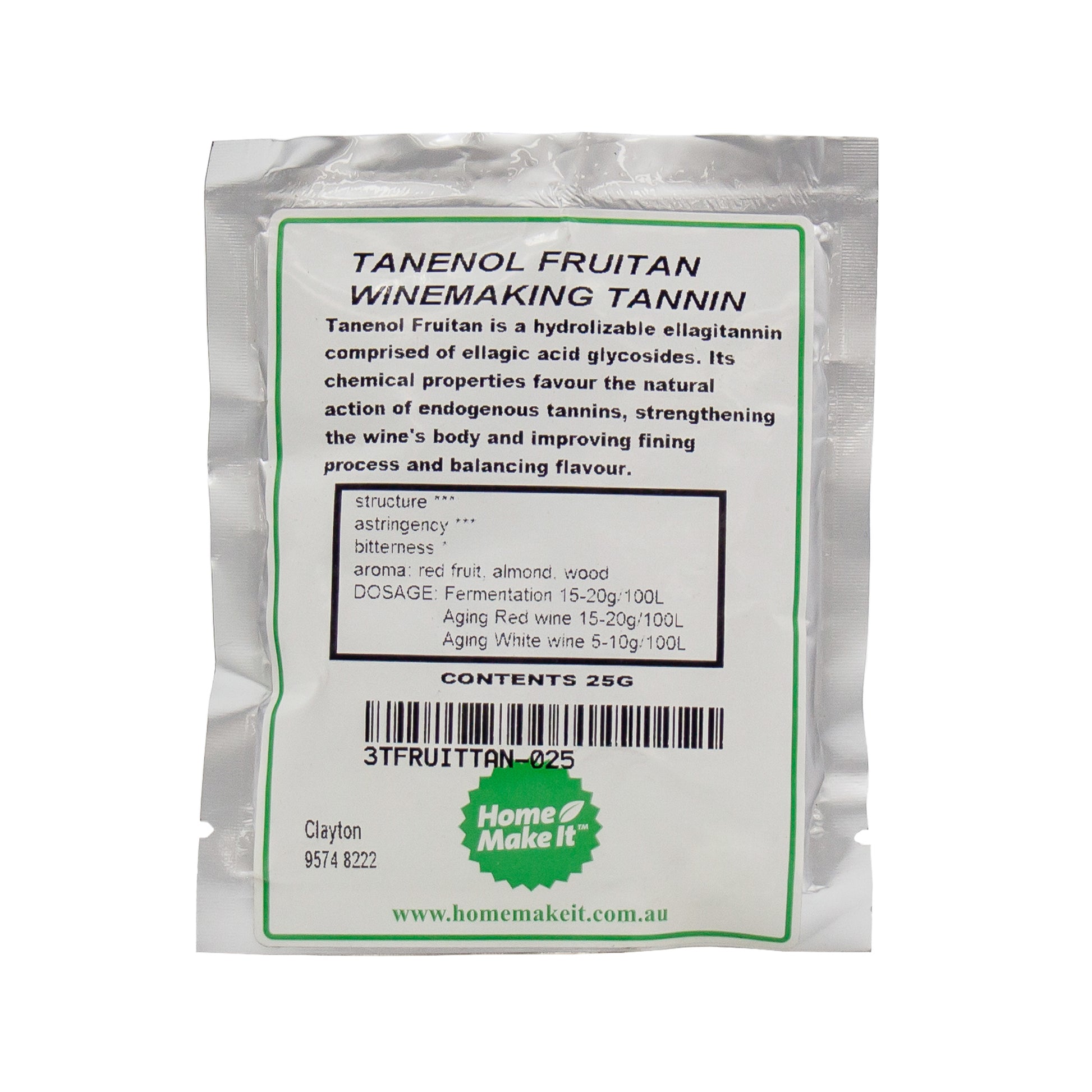 25g bag of tannin tanenol fruitan used in wine making