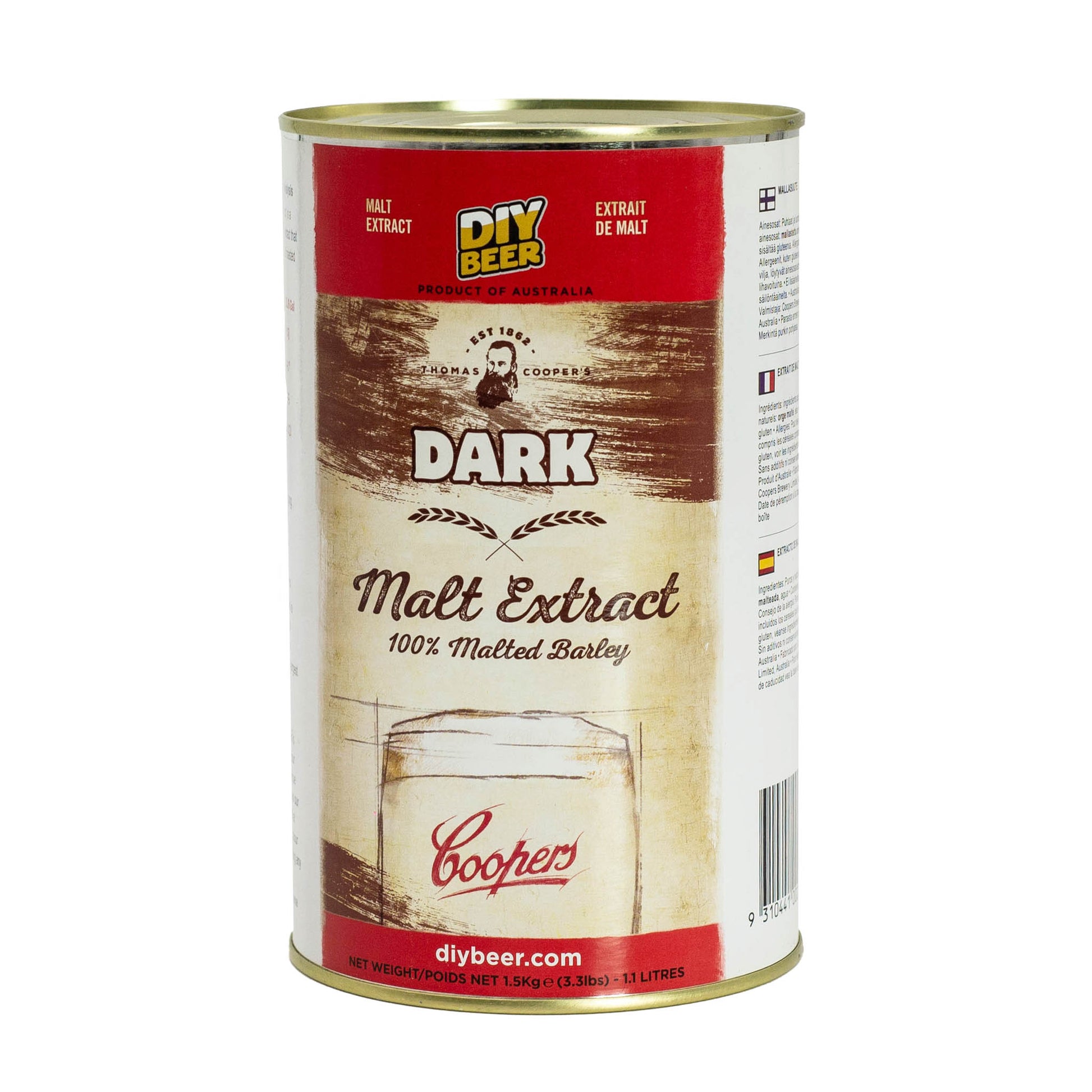 Thomas Coopers Dark malt extract brew tin makes a beer with rich dark hues and hints of roasted coffee aromas