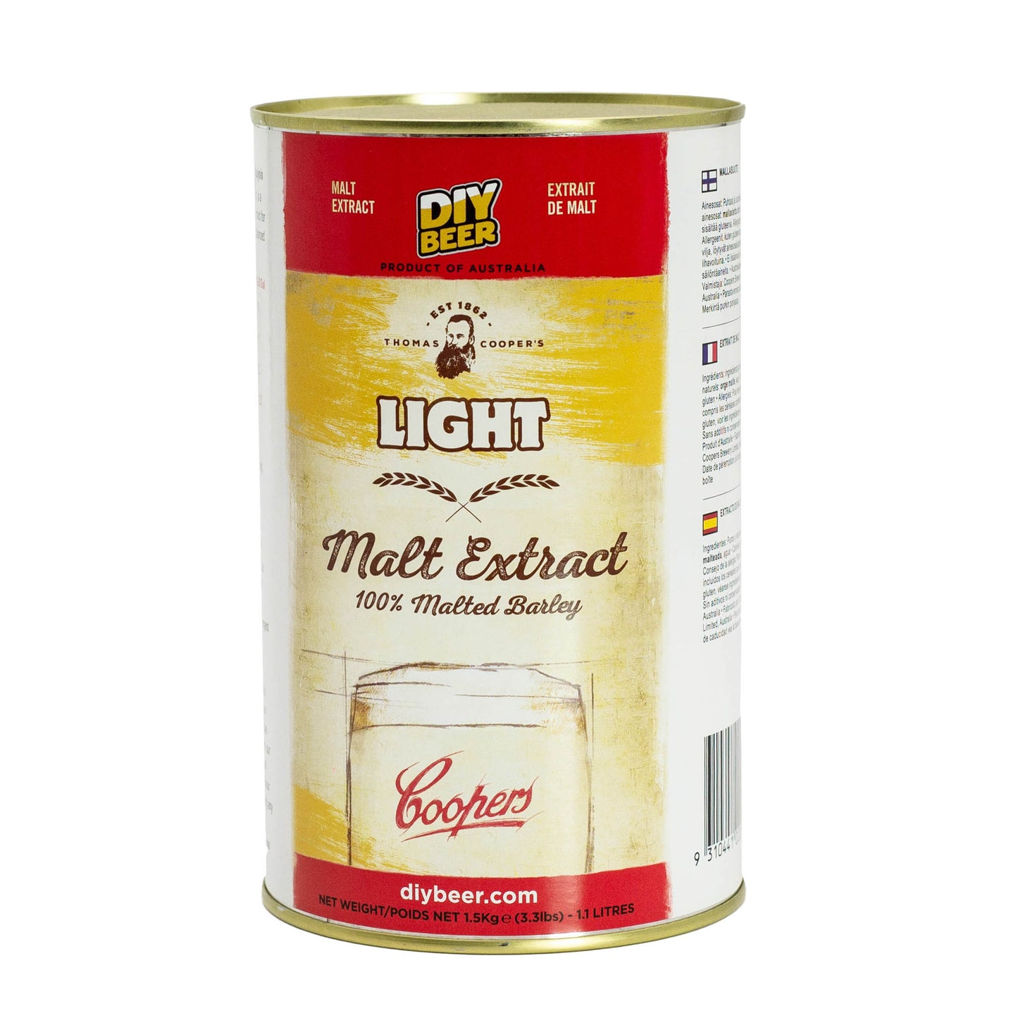 Thomas coopers light malt extract brew tin is perfect to use as an adjunct or as a base to create your own recipes.