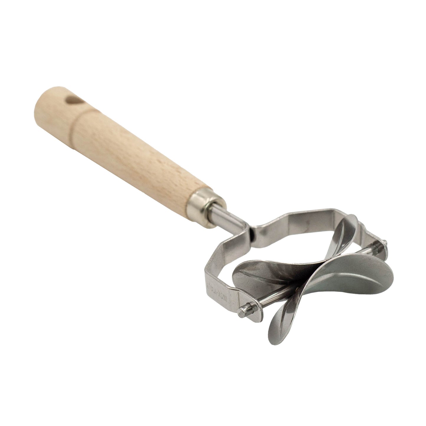 Italian Made large oval tortellini cutter with wooden handle.