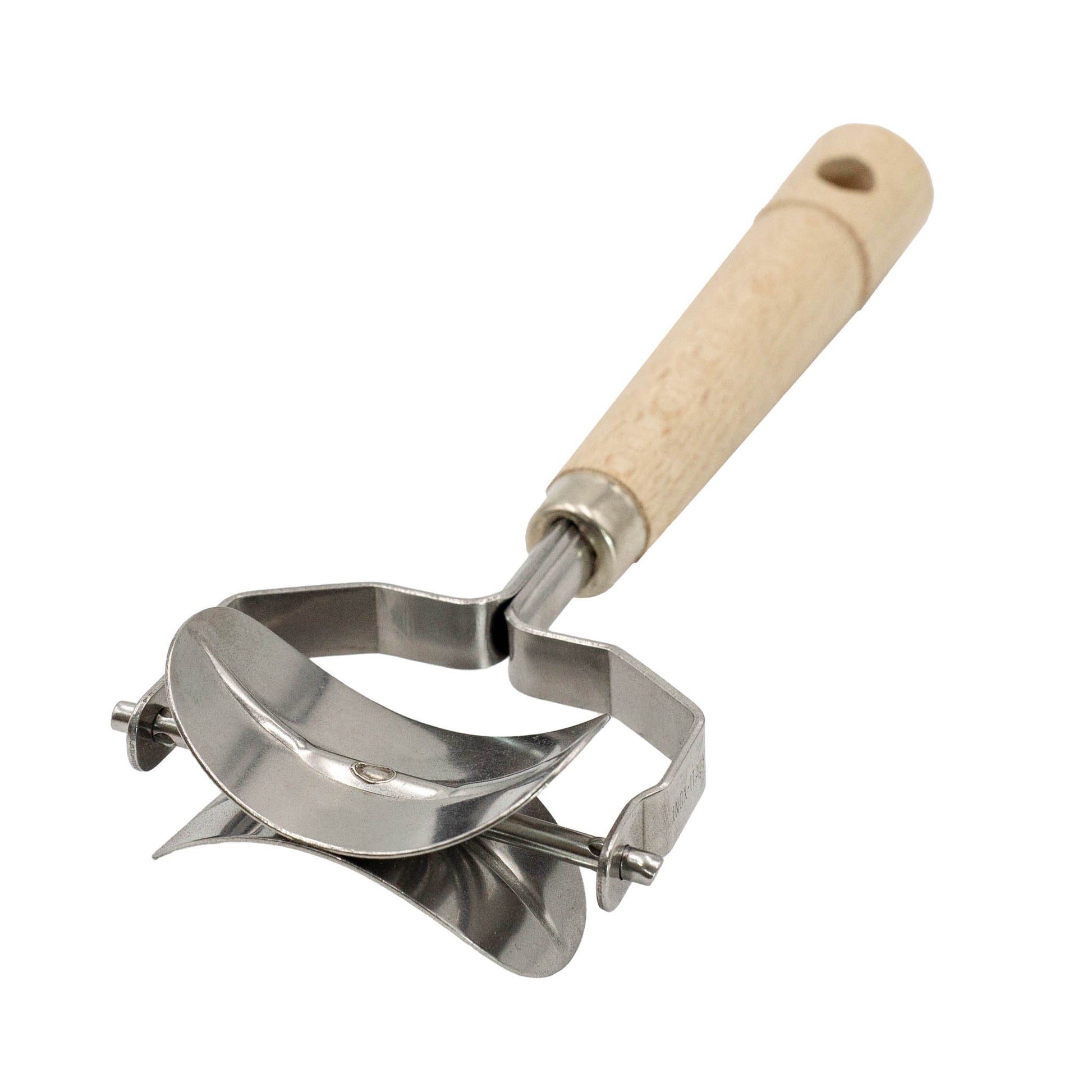 Italian Made large oval tortellini cutter with wooden handle.