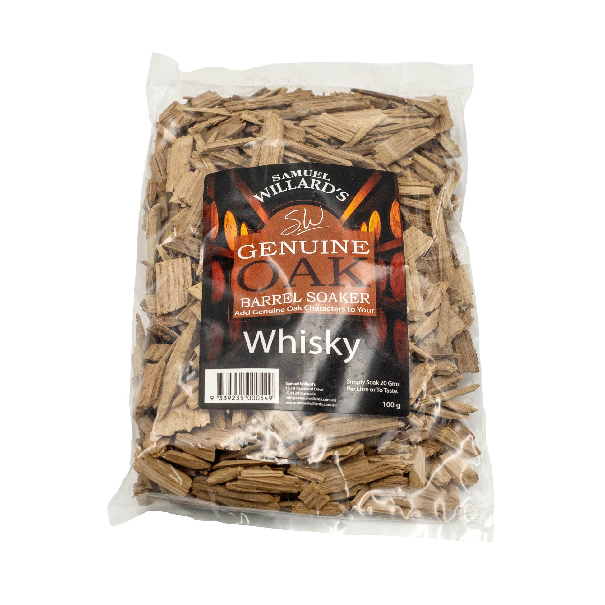 100g bag of whisky barrel oak wood chips. 