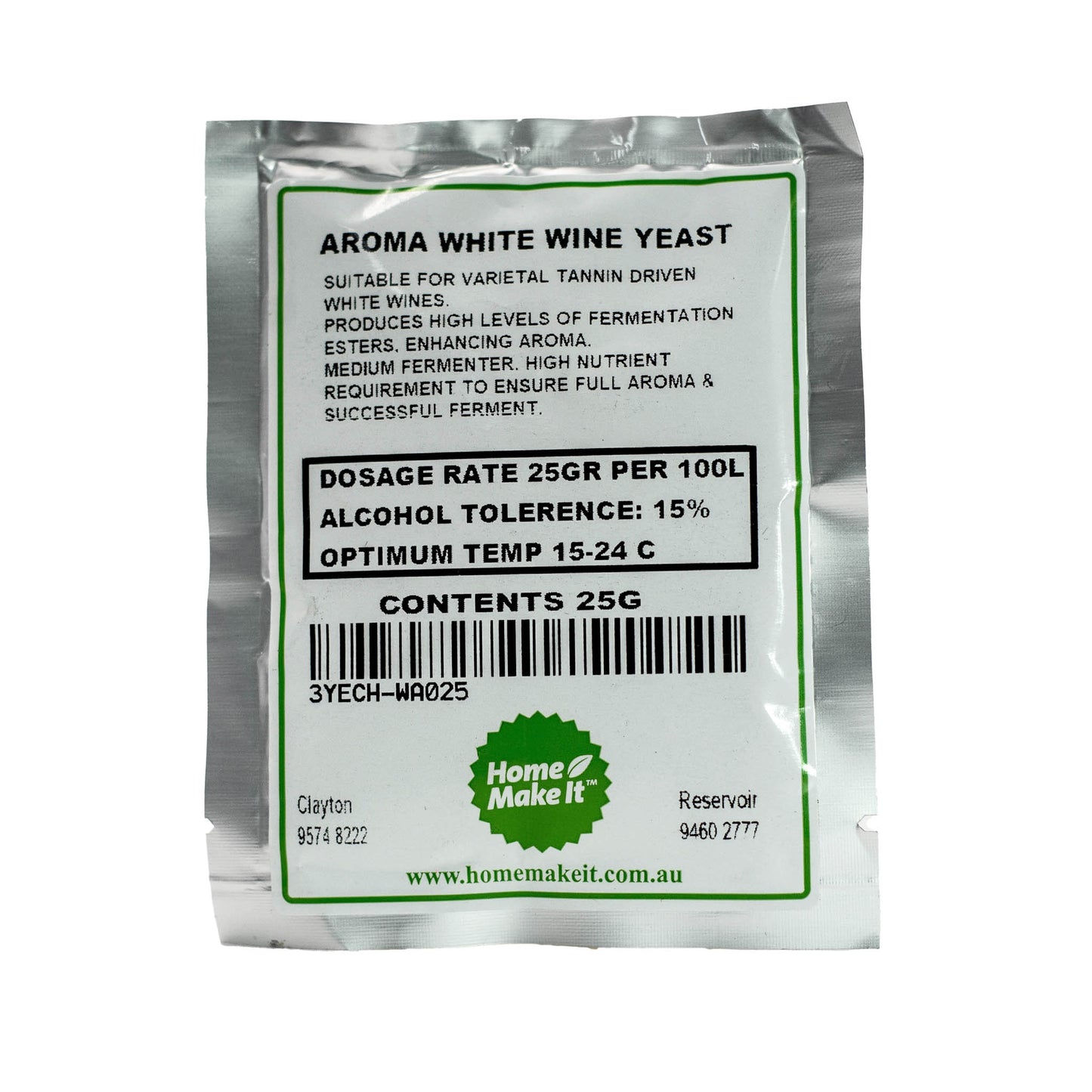 25g packet of white wine yeast for tannin driven white wines
